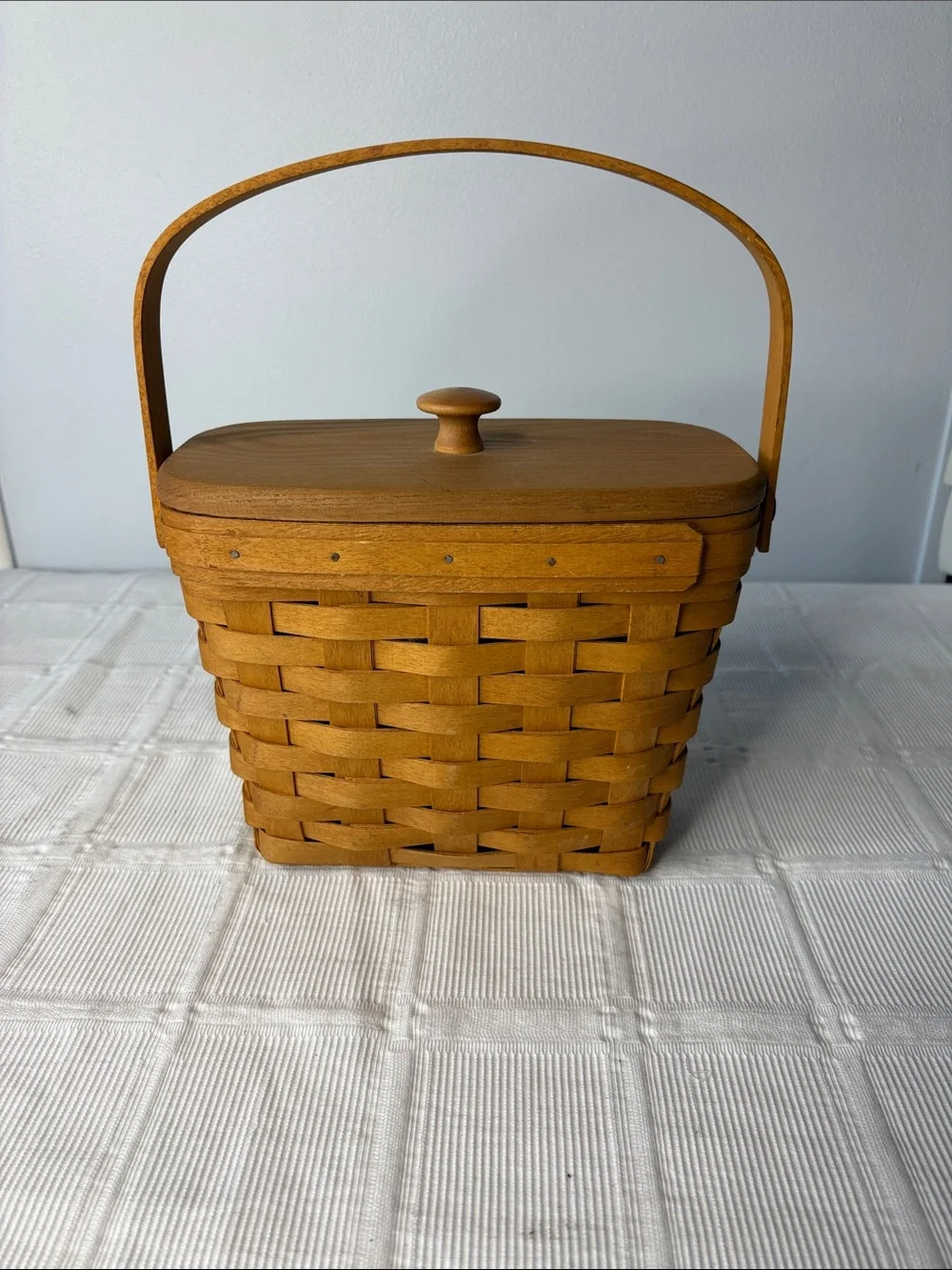 Vintage 1994 Longaberger Dresden Wooden Basket with Lid and 5 Signatures